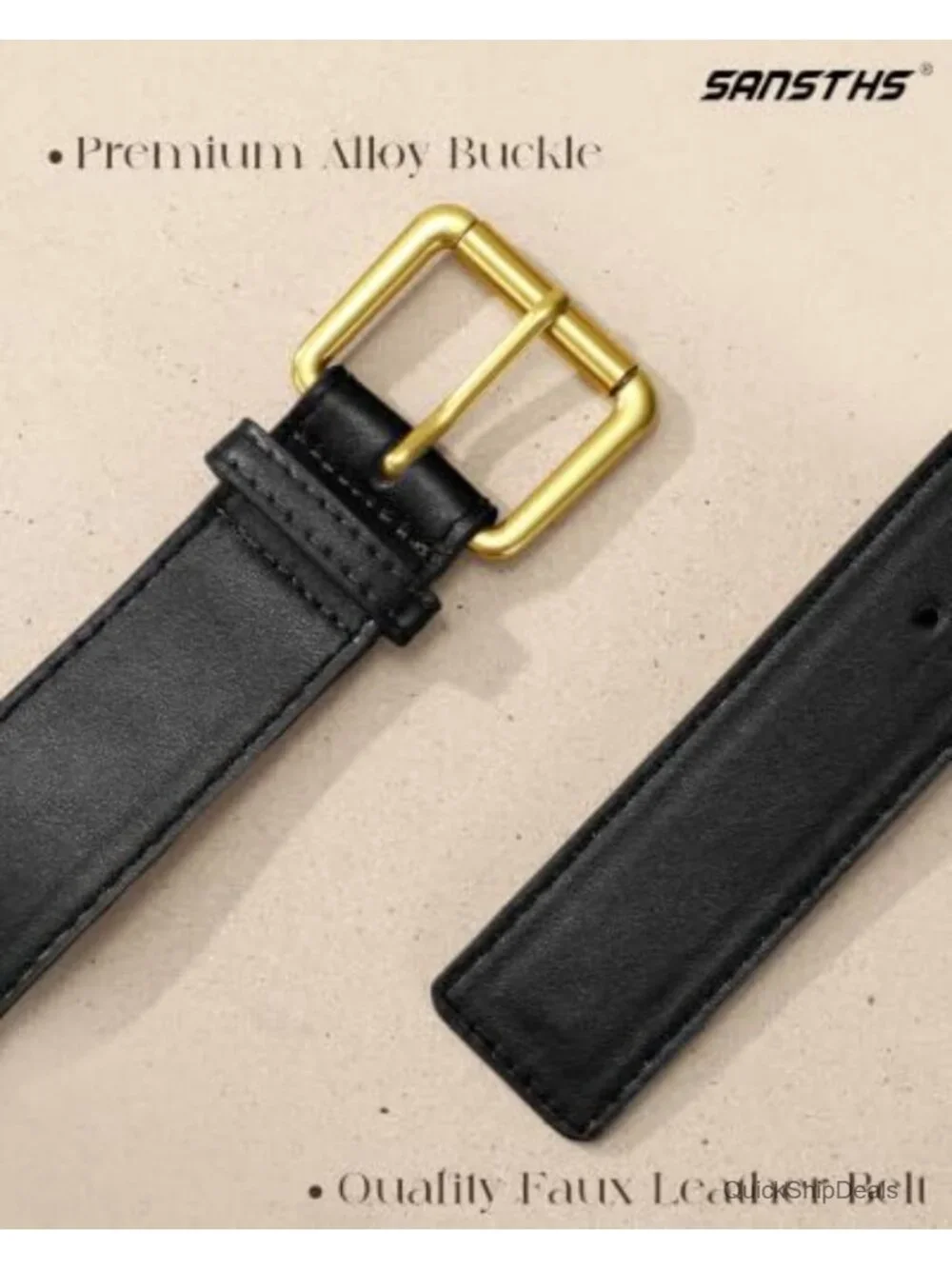 Women's Faux Leather Belt with Square Pin Buckle 1.8 Inch 9 Holes